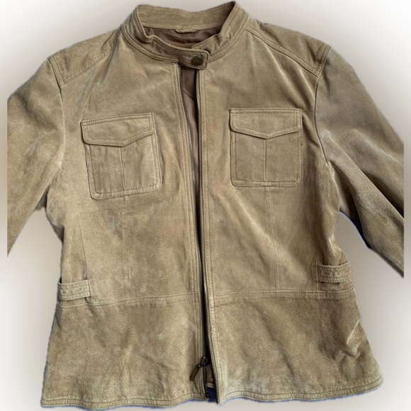 Suede lined beige tan moto jacket, women's, zipper closure, NY & Co | large - Picture 8 of 9